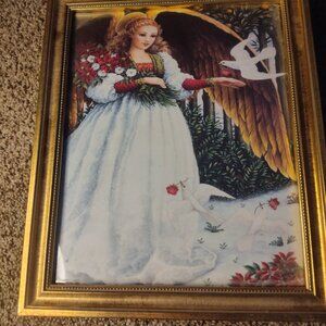Angel reaching out for a dove 9x11 frame picture